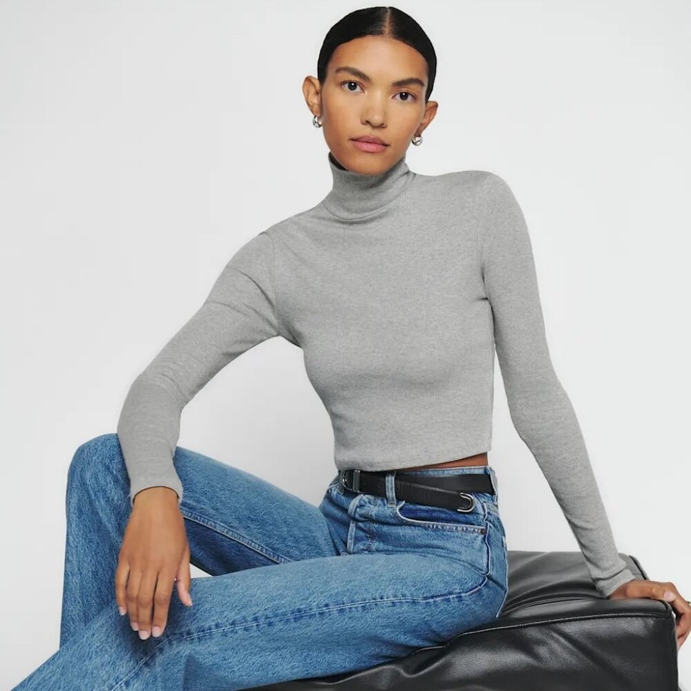 Reformation Davy Cropped Ribbed Turtleneck Tee